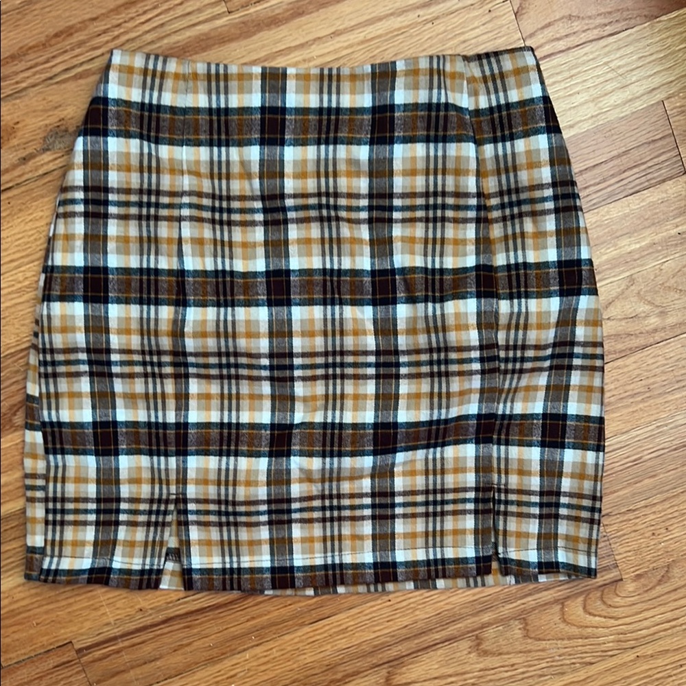 Plaid Tan and Brown mini Skirt